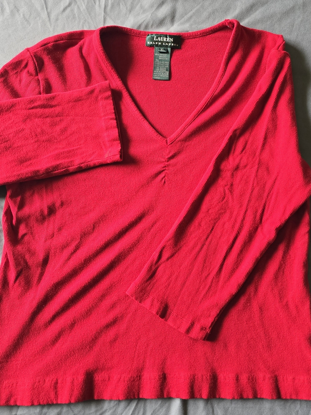Lauren Ralph Lauren Bright Red V-Neck Knit Top